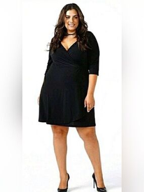 🌸NEW Penningtons Black Plus-Size Wrap Front Dress Size 1X